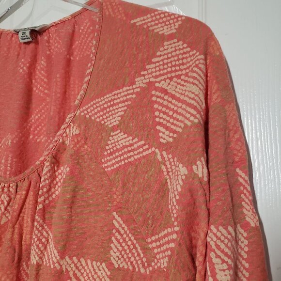 Lucky Brand Boho Printed Blouse Tie Front Peach Orange Womens 2X - Picture 4 of 12